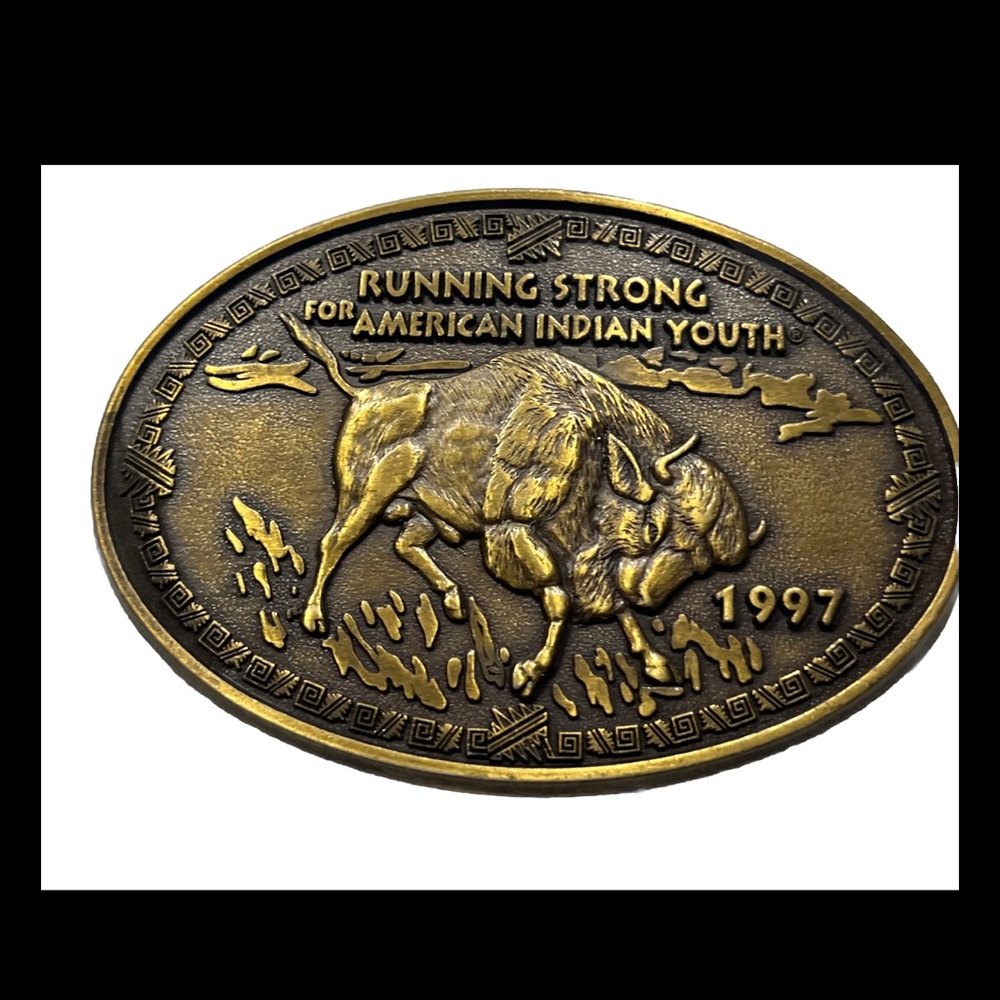 WESTERN buffalo BUCKLE Running Strong for American Indian Youth OVAL tribal 1997